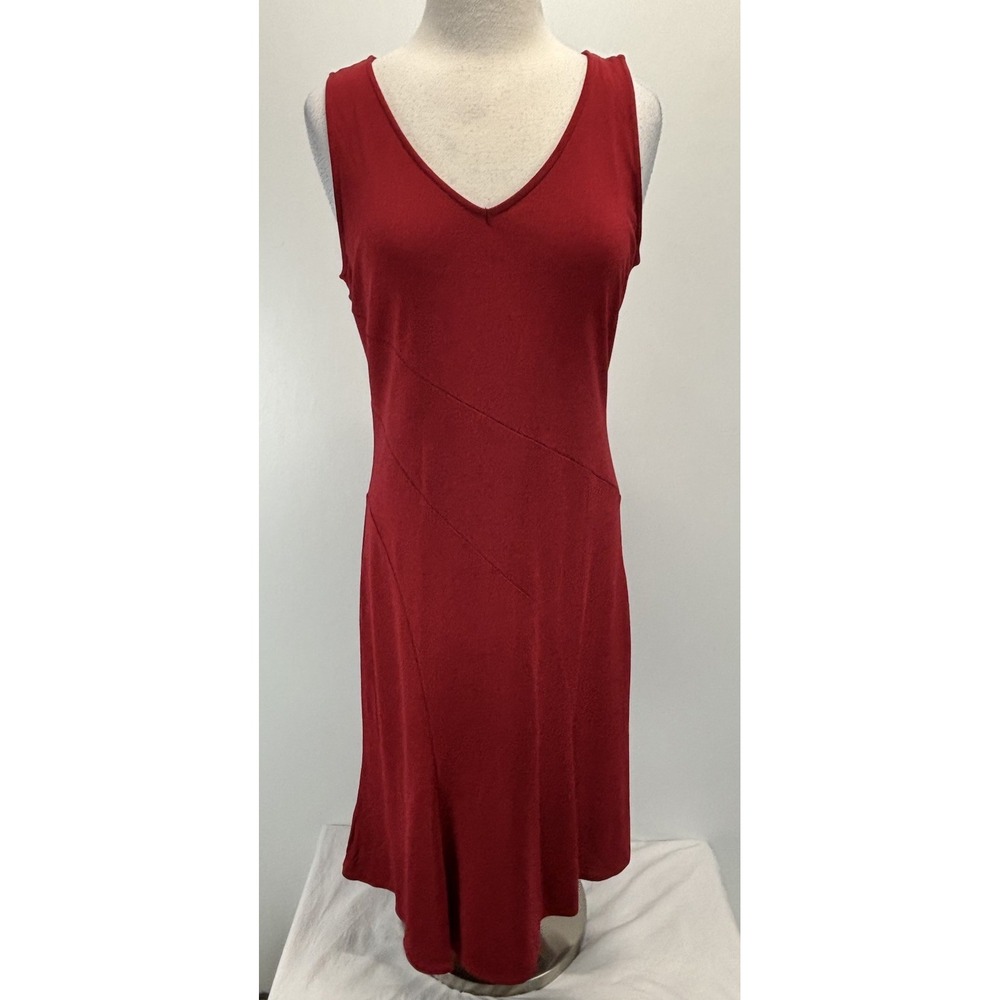 Vtg Ann Taylor LOFT tank Knee Length Dress 14 Women's Red Knit Sleeveless Sheath
